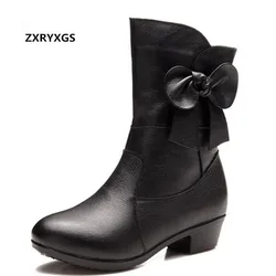 2023 Bow Soft Top stivali in pelle di vacchetta primavera scarpe moda stivali da donna stivali neri autunno inverno stivali scarpe calde stivali da neve