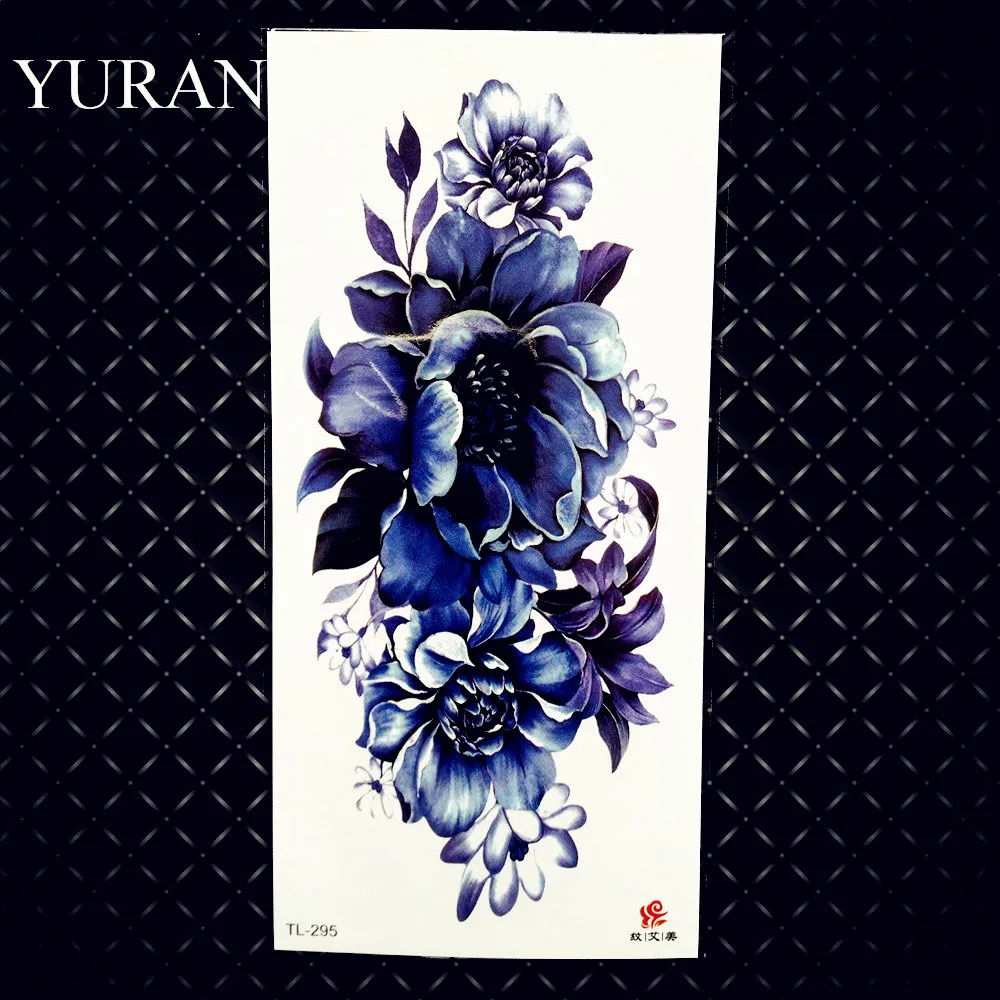 Sexy Blue Flower Rose Peony Temporary Tattoos Large Sticker Fake Waterproof Tattoo For Women Girls Paper Tatoos Body Art Arm