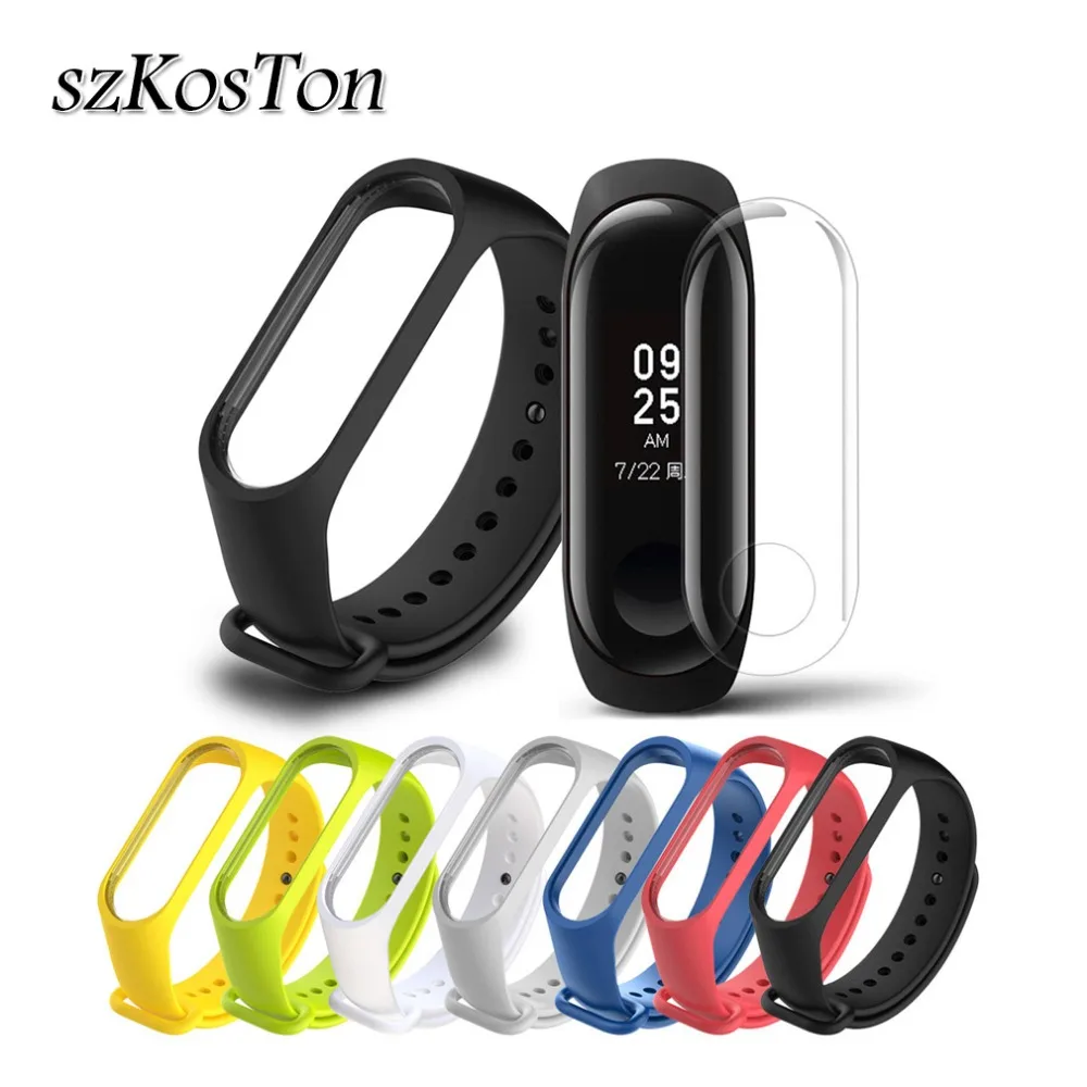 Silicone Band for Xiaomi Mi Band 3 Strap&Screen Protector for Mi Band 3 Bracelet Wristbands Band Wrist Strap for Xiaomi 3 Strap