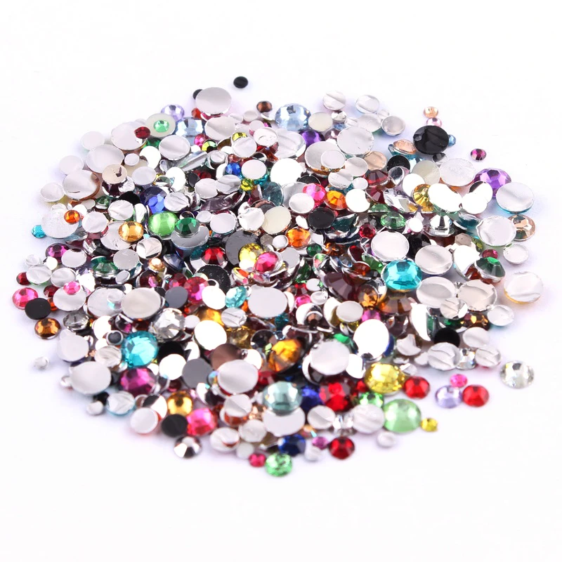 1000pcs  rhinestone resin Mix Color and Size Round Flatback Glue On Stones For DIY Nail Art