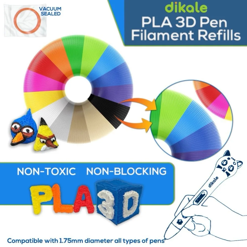 Dikale 14 Colorsx6.1m 3D Pen Filament Refills PLA Compatible with 1.75mm 3D Pens Total 85 meter 4 Fluo Colors