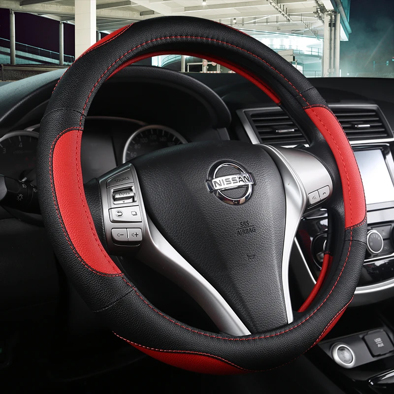 38cm Pu Leather Steering Wheel Cover for Nissan Qashqai Juke Primera Versa Almera Terrano Kicks March Murano 350z Terrano NV200