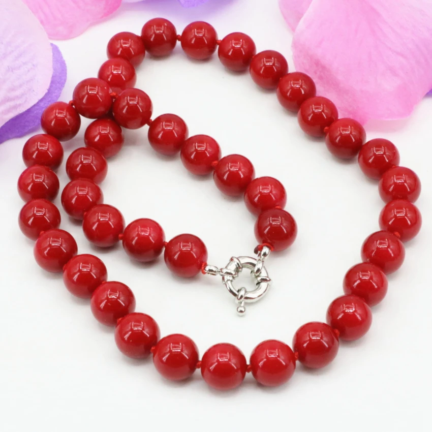 Fashion statement artificial coral red stone round 10mm beads necklace women chain choker clavicle jewelry 18inch B3212