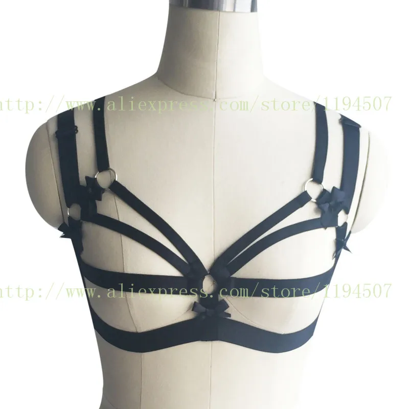 

Harajuku goth bow body harness bra Free Delivery sexy lingerie cinta liga body cage bra bondage harness cage bra