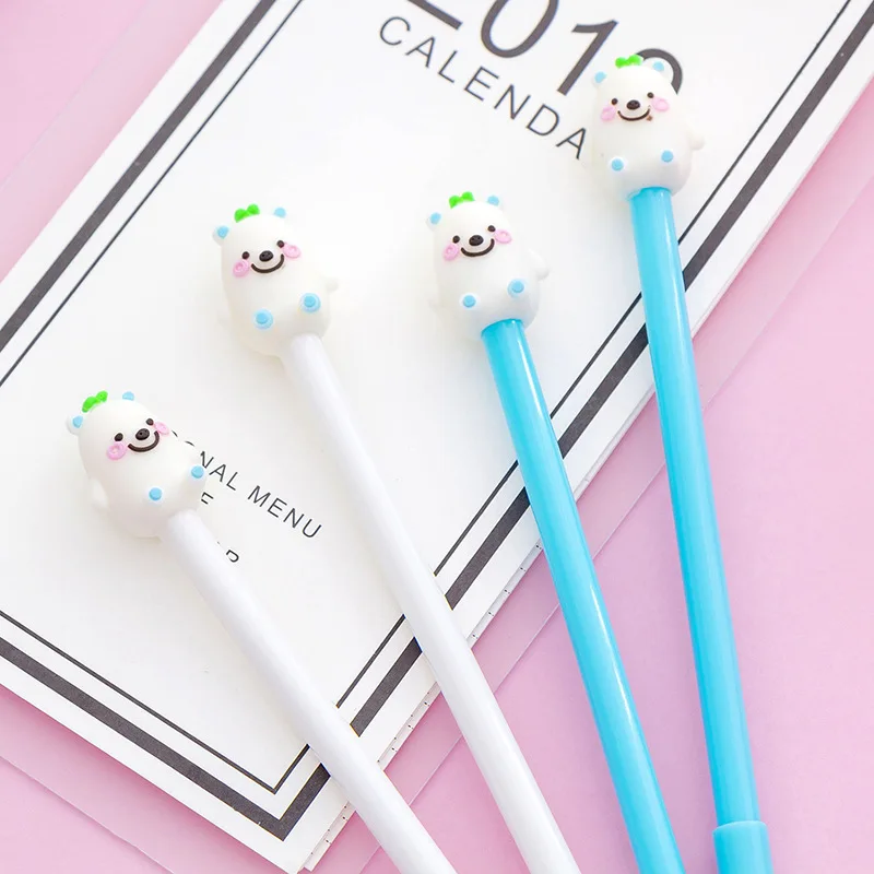 

30 Pcs Creative Small White Bear Student Gel Pens 0.5 Mm Black Student Stationery Gel Pens Wholesale Cute Cartoon Grass