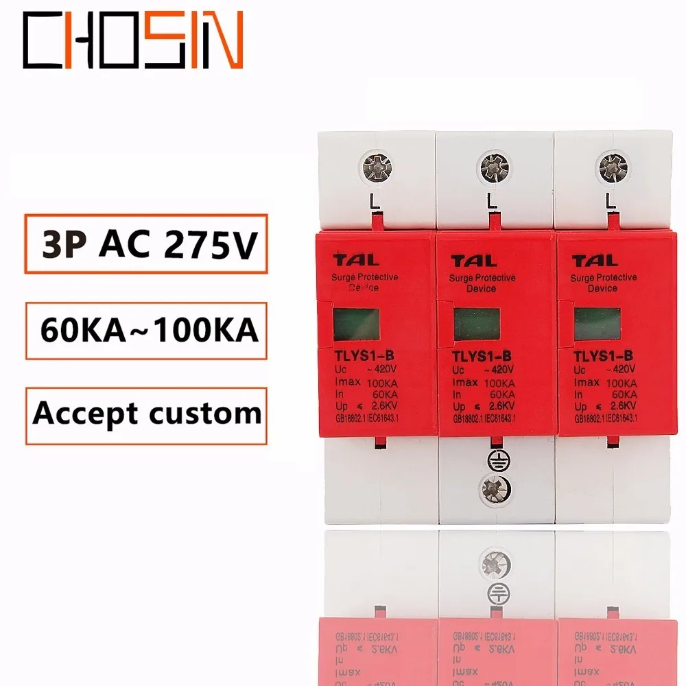 Surge Protector B100-3P 60KA~100KA 275V 385V 420V AC Spd House Protective Low-voltage Arrester Device 2P+N Lightning Protection