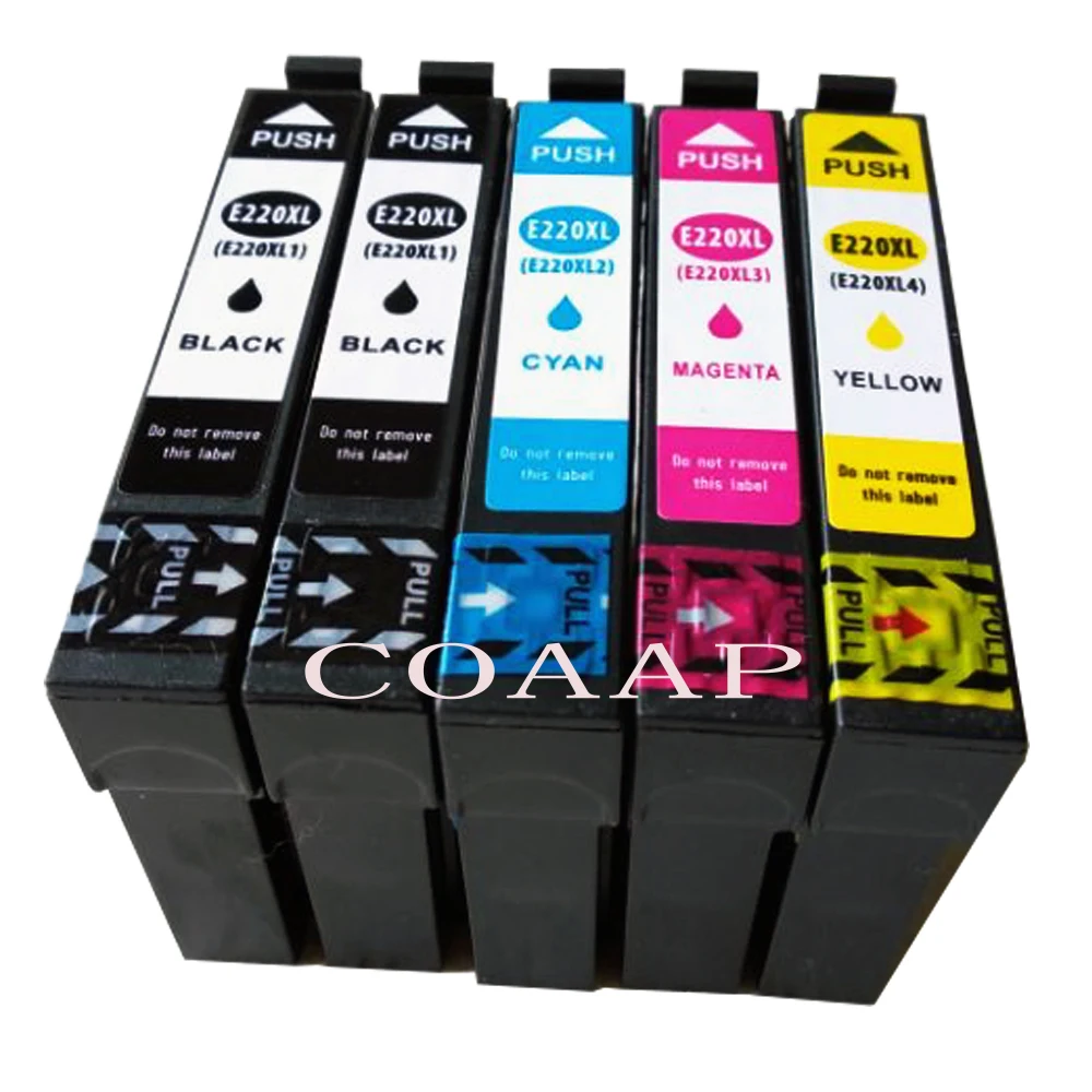 5 Pack 220 T220 xl compatible Ink Cartridges For Epson XP 320 420 424 WorkForce 2630 2650 2660