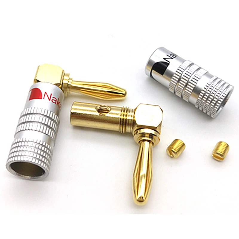 4Pcs HIFI Right angle Nakamich  Banana Plugs Gold Plated Musical Speaker Wire Cable Connector 4mm For HiFi