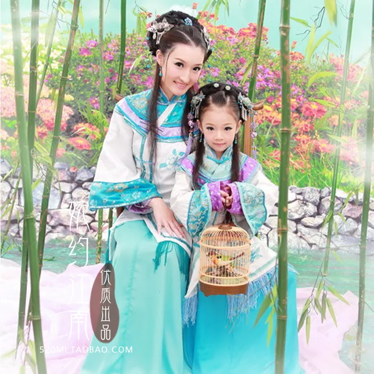 Qing Luo Blue Xiuhefu Costume Republican Period Rich Maid Miss Costume Mummy-Daughter costumes set Children's Day