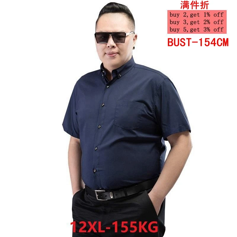 

Large size 6XL 7XL 8XL Men's Short Sleeve Twill Lapel Blue Shirt 9XL 10XL 11XL 12XL Business Casual Office Professional 9 Color