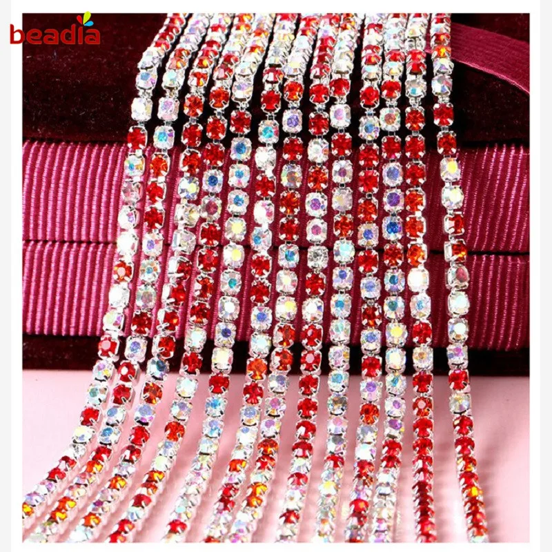 Hot Sale High Density 2/2.5/2.8/3mm Mix color Transparent Rhinestone Chain For DIY Phone Craft Sewing Clothes Accessories