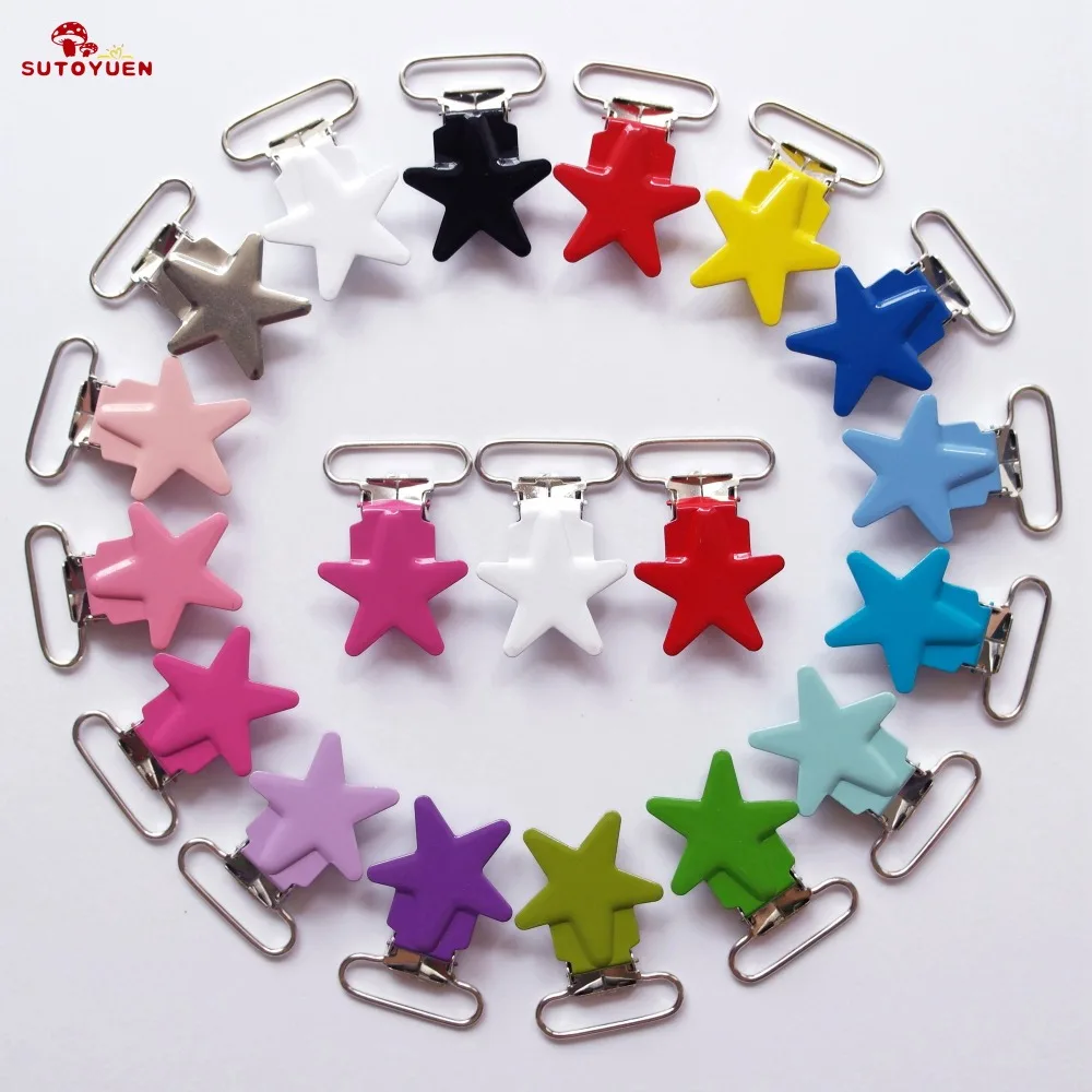 

Hot Sell 150pcs 1'' 25mm 15 Colors Assorted Enamel Metal Star Pacifier Clips / Suspender Clips Suppliers&Manufacturers