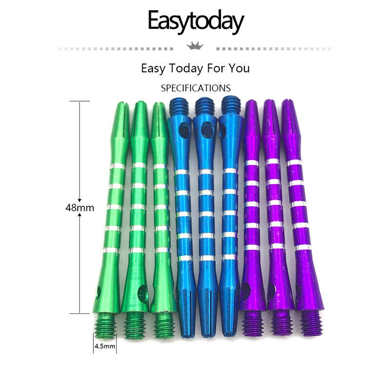 Easytoday 18Pcs/set Darts Shafts Accessories Six Colors Aluminum Screw Dart Shaft Standard 2BA Long 48mm Shafts Wholesale