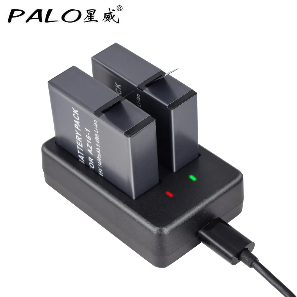 PALO 2pcs 1400mAh Original For Xiaomi YI lite / YI 2 / 4Kplus 4k+ AZ16-1 Battery +USB Dual Charger For Xiao yi 4k Action Camera