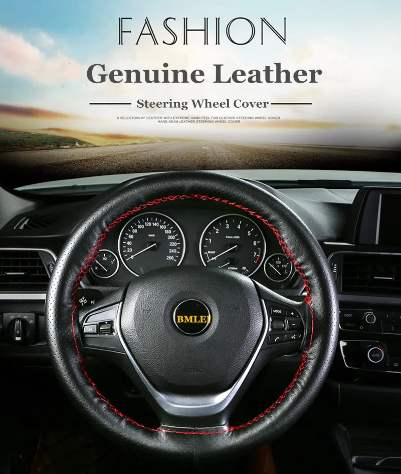 DIY Genuine Leather Steering Wheel Cover Uiversal 38cm SUV Car Steering Wheel Wrap Braid on the Steering Wheel Auto Accessories