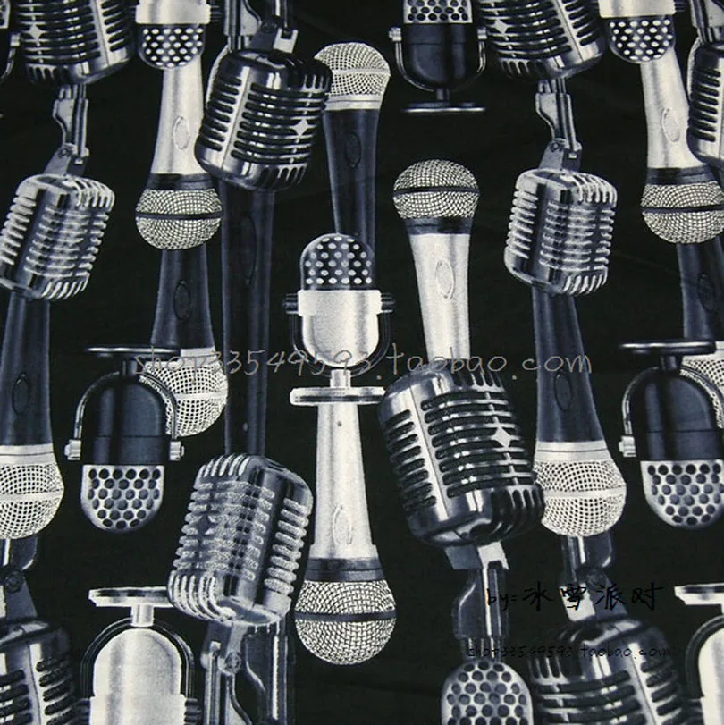 130cm*50cm 1pcs Thin 100%Cotton Fabric Patchwork Telas,Black Microphone Printed Fabric Diy Sewing Clothing Quilting