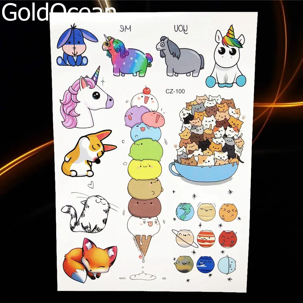 Colorful Kid Face Arm Cartoon Temporary Tattoo Boys Legs Fox Women Tattoo Stickers Flash Baby Waterproof Geometry Tree Tatoos