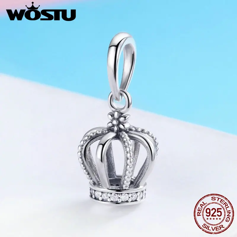 

WOSTU 925 Sterling Silver Princess Crown Clear CZ Beads Charms fit Original Women Bracelet Bangle Fashion Jewelry FIC781