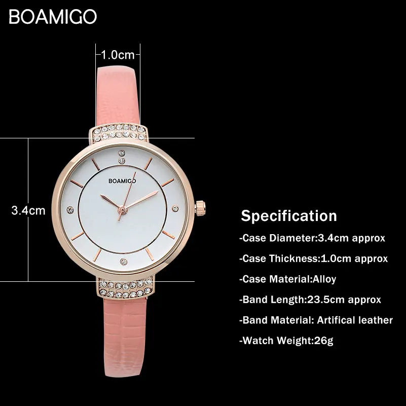 BOAMIGO Fashion Women Quartz Watches Leather Strap Luxury Brand Ladies Rhinestone Watches Women\'s White Wristwatches