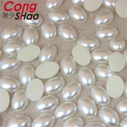 100Pcs  6*8/8*10/10*14mm  Ivory colour Drop Pearl Flatback Oval Rhinestone Beads Water Imitation DIY Pearls-scrapbooking WC211