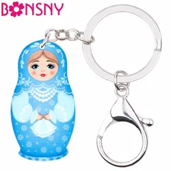 Bonsny Arylic Russian Dolls Matryoshka Key Ring Keychains For Women Girls Car Bag Pendant Classical Fashion Jewelry Key Bijoux