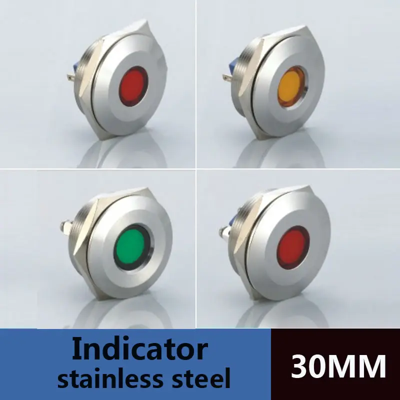 5pcs packing 30mm diameter metal indicator switch indicator lighting flat head with pcb type 6V 12V 24V 110V 220V