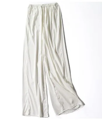 Large silk nine-minute trousers, high waist trousers, casual slacks, broad legs, white pants   2020