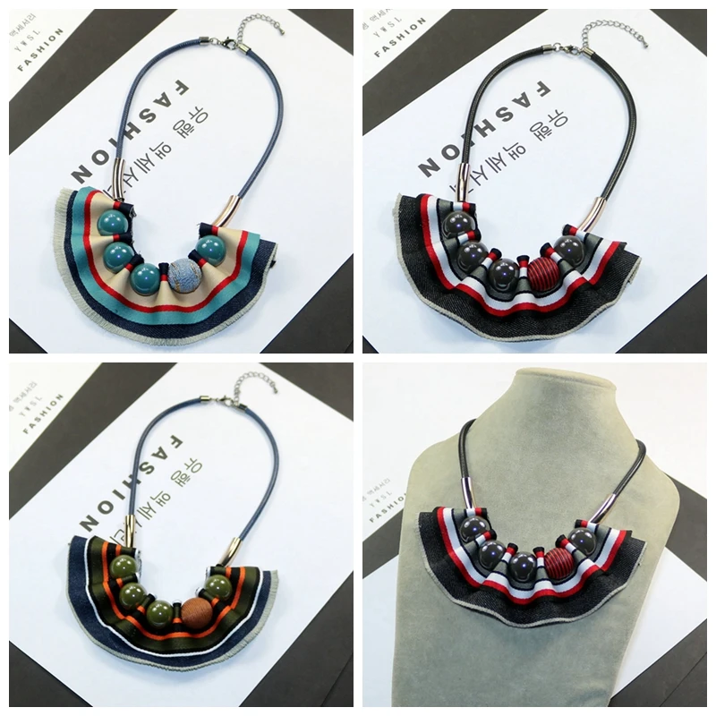 Autumn, winter, new style, short necklace, stripes, denim, fabric, fashion show, necklace and chain.