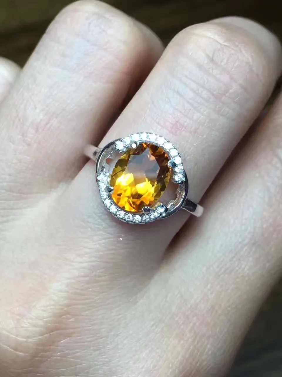 Citrine ring Natural real citrine Finger ring gemstone 7*9mm 925 sterling silver Fine yellow crystal jewelry