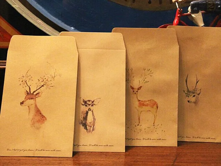 Deer Paper Envelope 4 Designs Cute Mini Envelopes Envelope Paper Bag 200pcs Free shipping