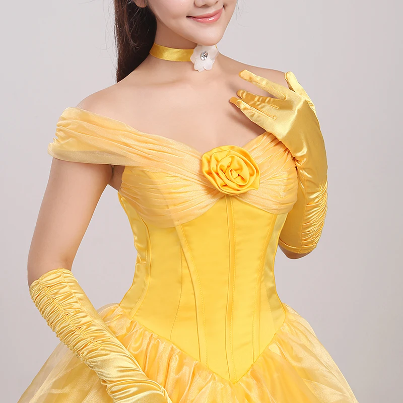 Belle Golden Fashion Costume Dress For Women Girl Party Cosplay Dress Costom Made