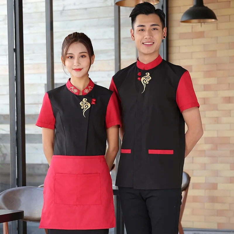 

Hotel Work Clothes Summer Female Waitress Coffee Shop Restaurant Uniform Male Fast Food Hot Pot Shops Short Sleeve Coat H2188