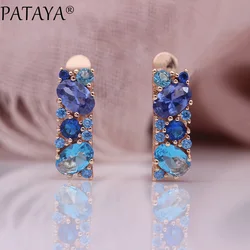 PATAYA New Mix Blue Earrings For Women Fashion Wedding Fine Noble Jewelry 585 Rose Gold Color Oval Natural Zircon Dangle Earring