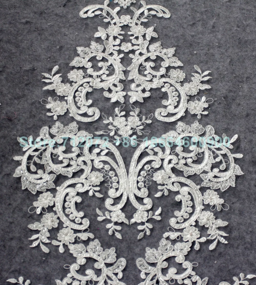 High quality off white/black large pattern on tulle embroidery lace fabric wedding dress/high-end dress lace fabric by yard