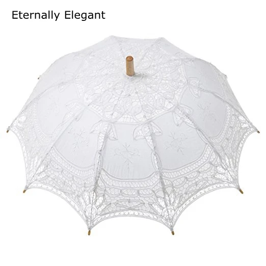 2015 Embroidered White/Ivory Battenburg Lace Parasol Umbrella Wedding Umbrella Wedding Bridal Decorations Free Shipping