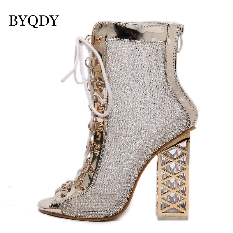 BYQDY 2021 New Summer Sandal Sexy Golden Bling Gladiator Sandals Women Pumps Shoes Lace-Up High Heels Sandals Boots Gold 43