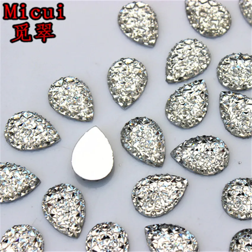 Micui 100pcs 10*14mm Crystal Resin Flatback Rhinestones Drop Crystal Stones Non Hotfix Scrapbook Strass For Wedding Crafts MC411