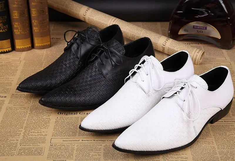 genuine leather mens business shoes for man black white lace up men dress shoes flats pointed toe office party wedding oxfords