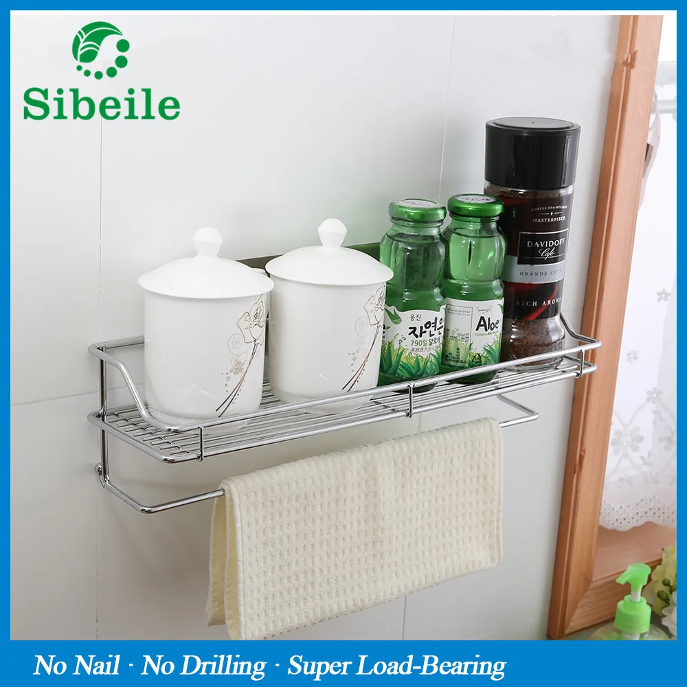 

SBLE wall mounted Metal rack bathroom shelves kitchen rack chromed meta lracks for storage shampoo holder with towel rack