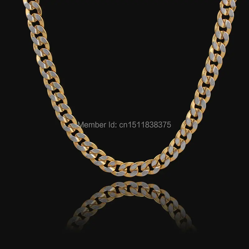 

Adixyn 10MM Wide Two Color Gold Filled Chains Necklaces New Trendy Jewelry for men Free Shipping