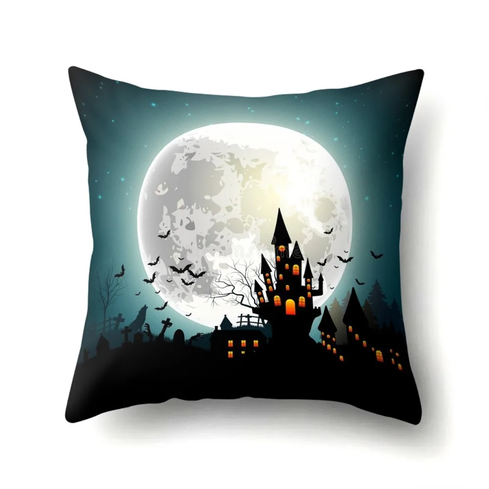 mylb Hot sale halloween pumpkin castle witch ghoul pillow case square pillowcase home creative color pillow covers case 45*45cm