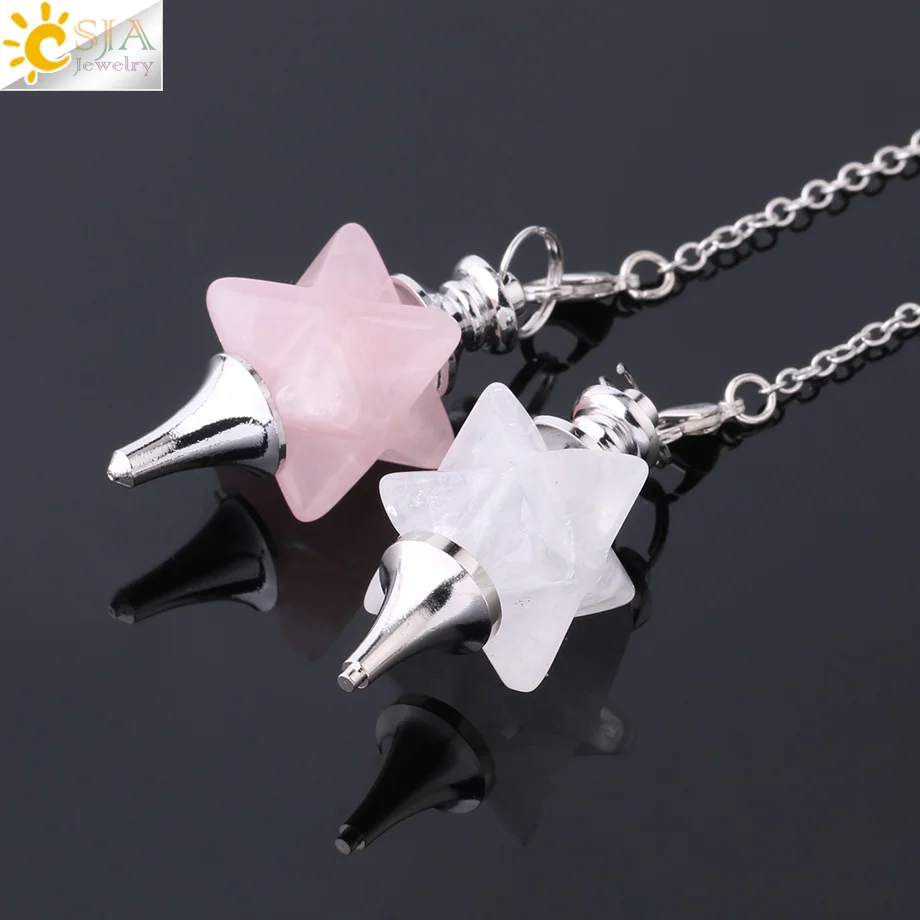 CSJA Merkaba Pendulum for Dowsing Divining Wicca Big Natural Stone Reiki Crystal Biolocation Metaphysical Spiritual Pendant F824