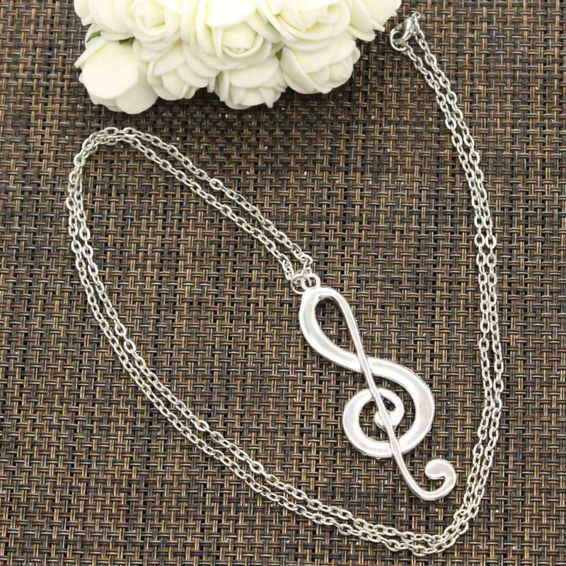 New Fashion Musical Note Pendants Round Cross Chain Short Long Mens Womens DIY Silver Color Necklace Jewelry Gift