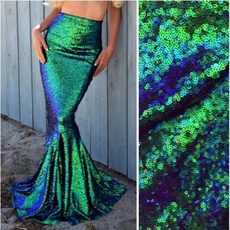 Pretty Green Skirt Women Fashion Shiny Sequin Long Mermaid Skirt Elegant Ladies Slim Fit Evening Formal Skirt Custom All Size