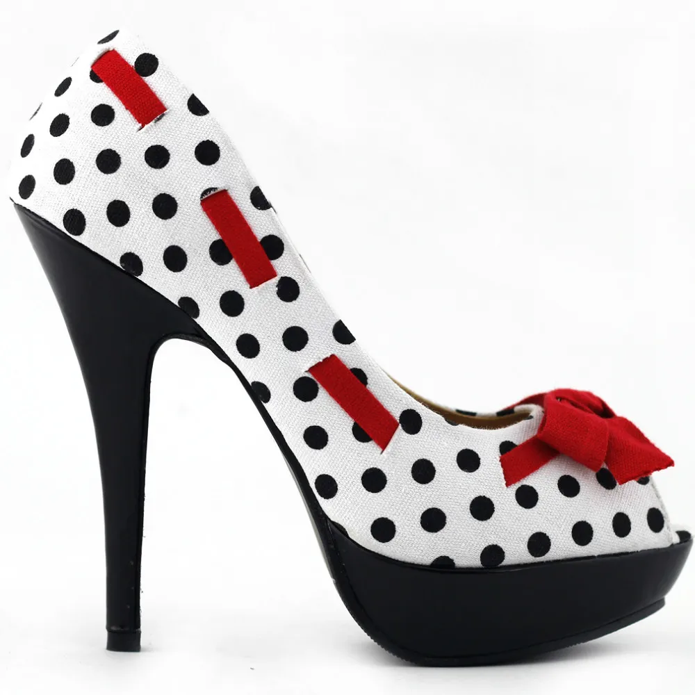 LF30421 New Womens Peeptoe Polka Dots Bow Stiletto Platform High Heels Pumps Court Shoes