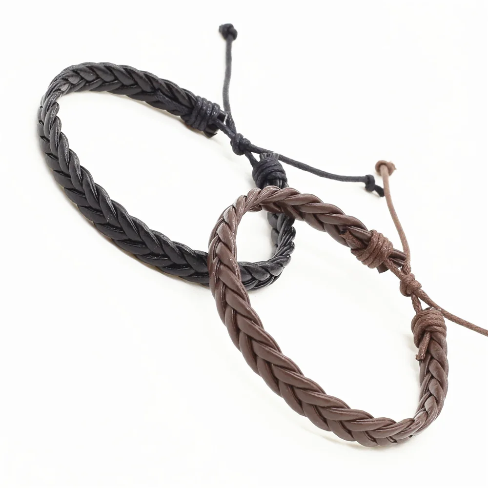 New Arrival Fashion Trendy Handmade Black Brown Weave PU Leather Homme Female Women Bracelet Men\'s Male Jewelry Accessory