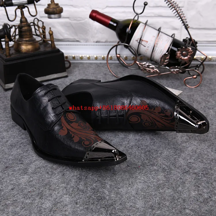 mens pointed toe dress shoes high heels embroidery loafers shoes men luxury genuine leather formal shoes black