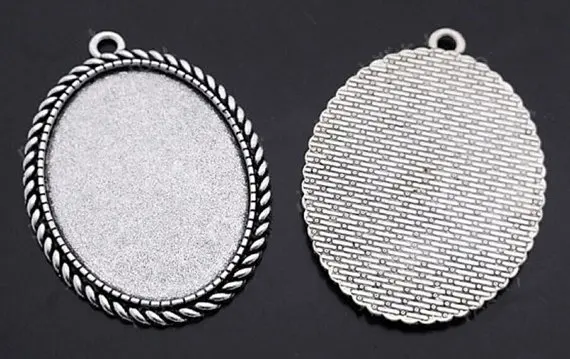 50pcs Antique Silver/Antique Bronze Oval Base Setting Tray Bezel Pendant Charm/Finding,fit 30mmx40mm Cabochon/Cameo,DIY Jewellry