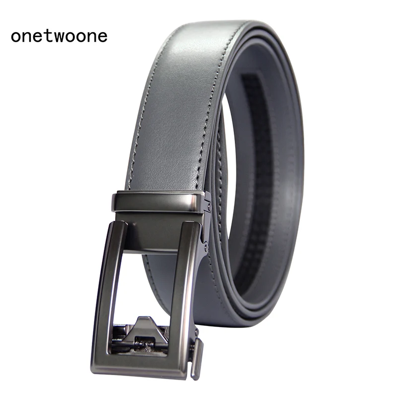 Ceinture en cuir véritable pour homme, sangle en métal, automatique, noir, gris, environnement de luxe, qualité supérieure, marque célèbre, 3.5cm