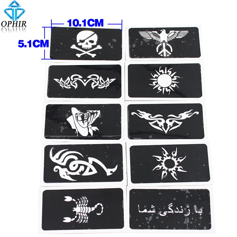 

OPHIR 10 Pcs/lot Skull Tattoo Stencils Airbrush Templete Sheets for Body Painting Glitter Tattoo 10.1cm x 5.1cm_TA033B